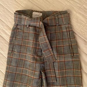 Aritzia Wilfred Tie-Front Pant in Navy/Rust Glen Plaid